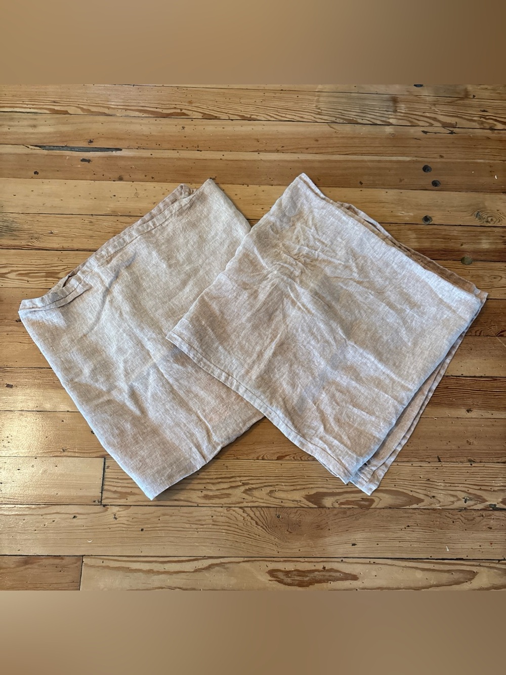 Crate & Barrel Belgian Flax Linen Bed Pillow Bruille Brown Lot 2 54x20 Cases Onl
